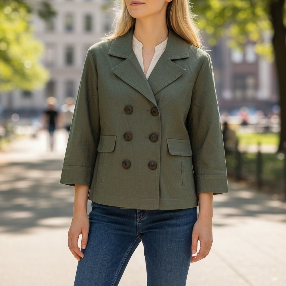 Ambiance Apparel Blazer Women 8 Green Double Breasted 3/4 Sleeve Jacket